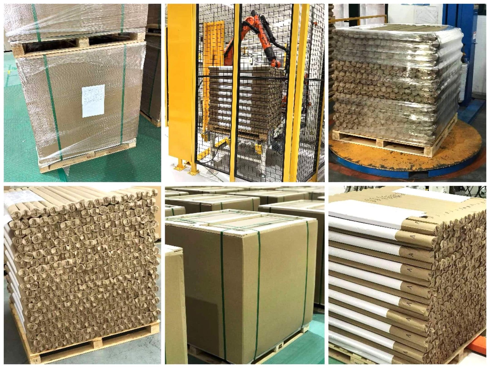 Camiones de contenedores y montacargas cargando latas de aluminio para logística
